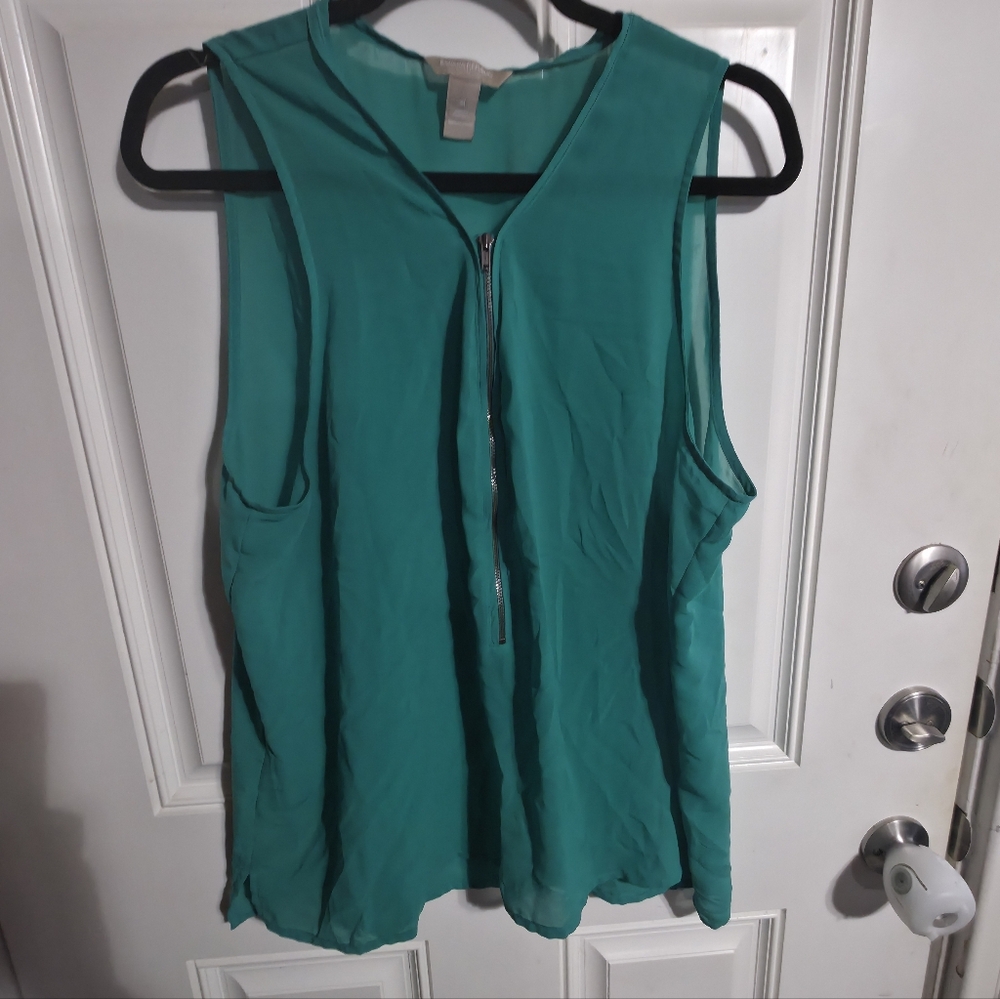 Banana Republic Teal Zip-Front Sleeveless Camisole Sheer Size XL